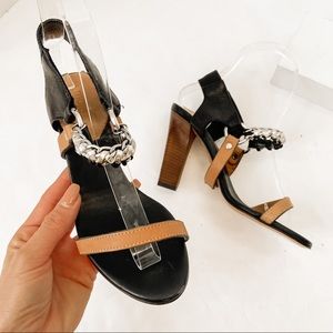 Maje Birdy Ankle Chain Slingback Heels Size 36 Black and Tan